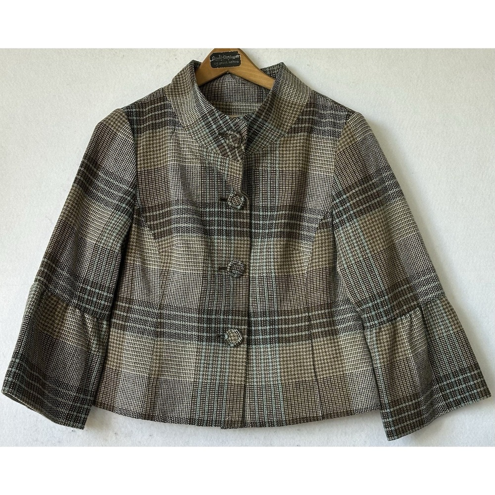 Live a Little Blazer Retro Wool Plaid Jacket Womens M Brown Excellent